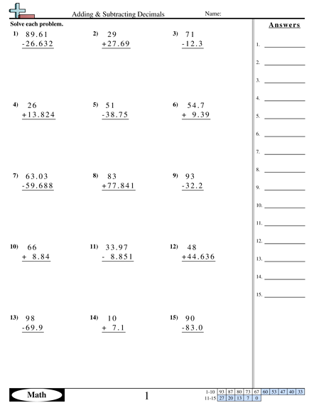 Decimal Worksheets Free CommonCoreSheets