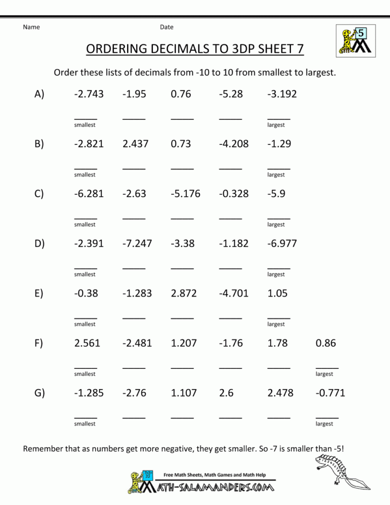 Decimal Worksheets Grade 7