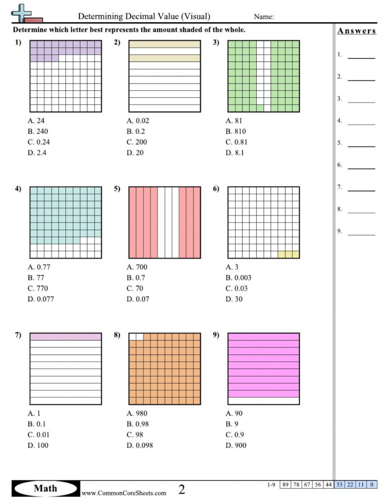 Decimals And Base 10 Blocks 2 Worksheet
