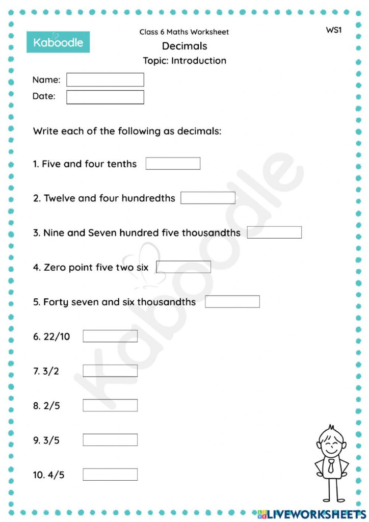 Decimals Introduction Worksheet