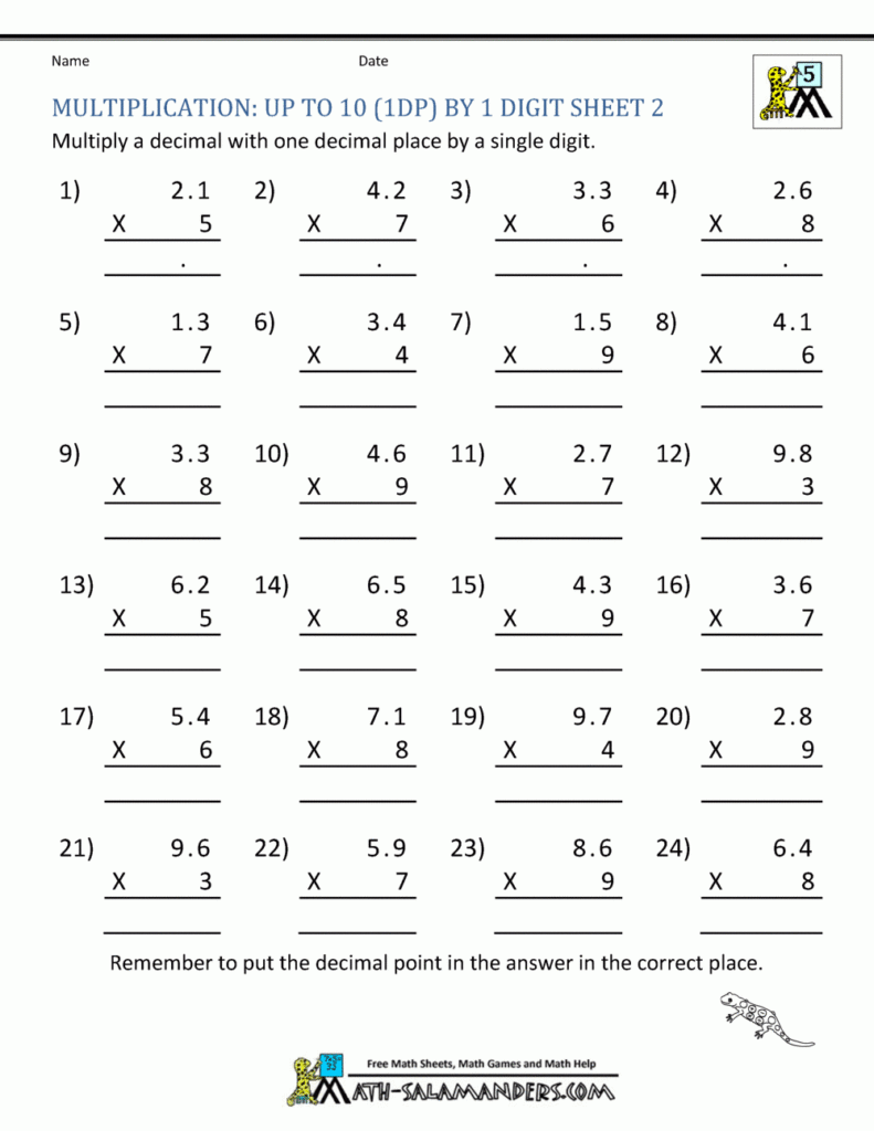 Decimals Multiplication Worksheets Multiplying 3 Digit Whole Numbers 