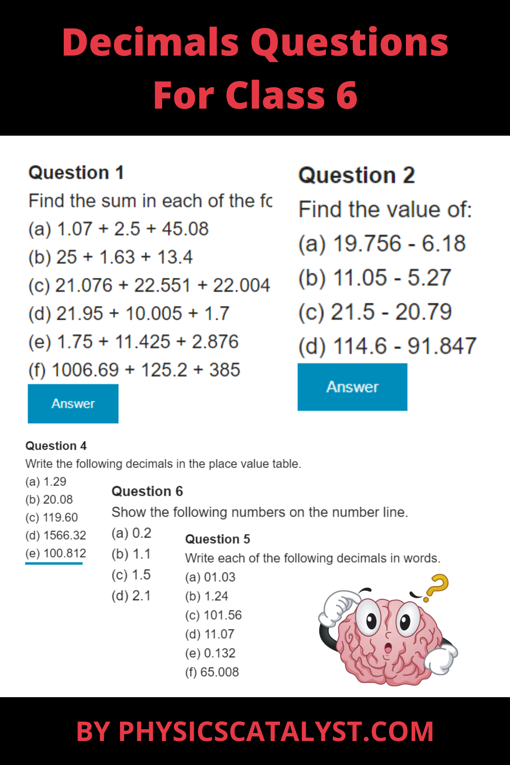 Decimals Questions For Class 6 Class 6 Class 6 Maths Decimals