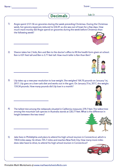 Decimals Word Problems Worksheet