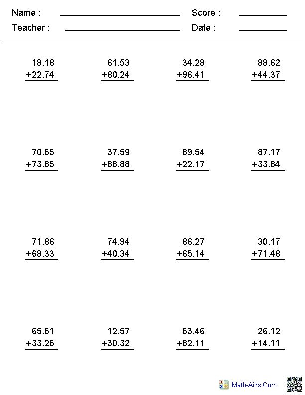 Decimals Worksheets Dynamically Created Decimal Worksheets Decimals 