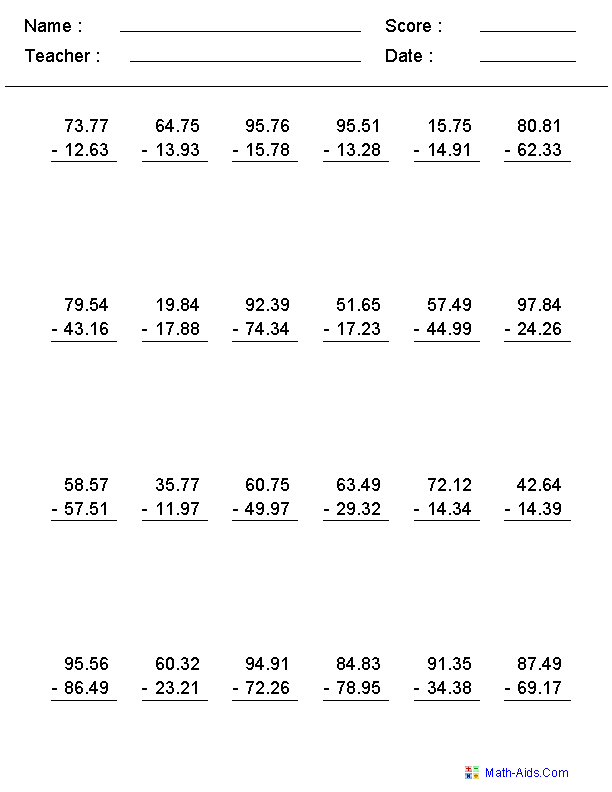 Decimals Worksheets Dynamically Created Decimal Worksheets 