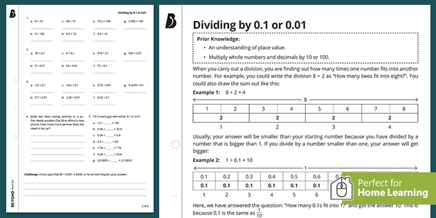  Dividing By 0 1 And 0 01 Worksheet KS3 Maths Beyond