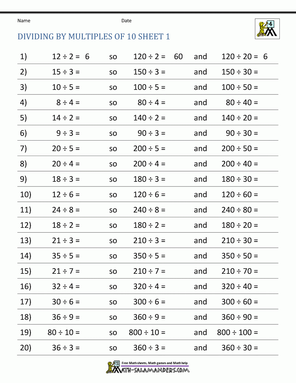 Dividing By Multiples Of 10