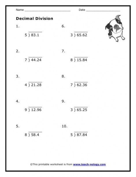 Dividing Decimals 5th Grade Math Worksheets Dividing Decimals