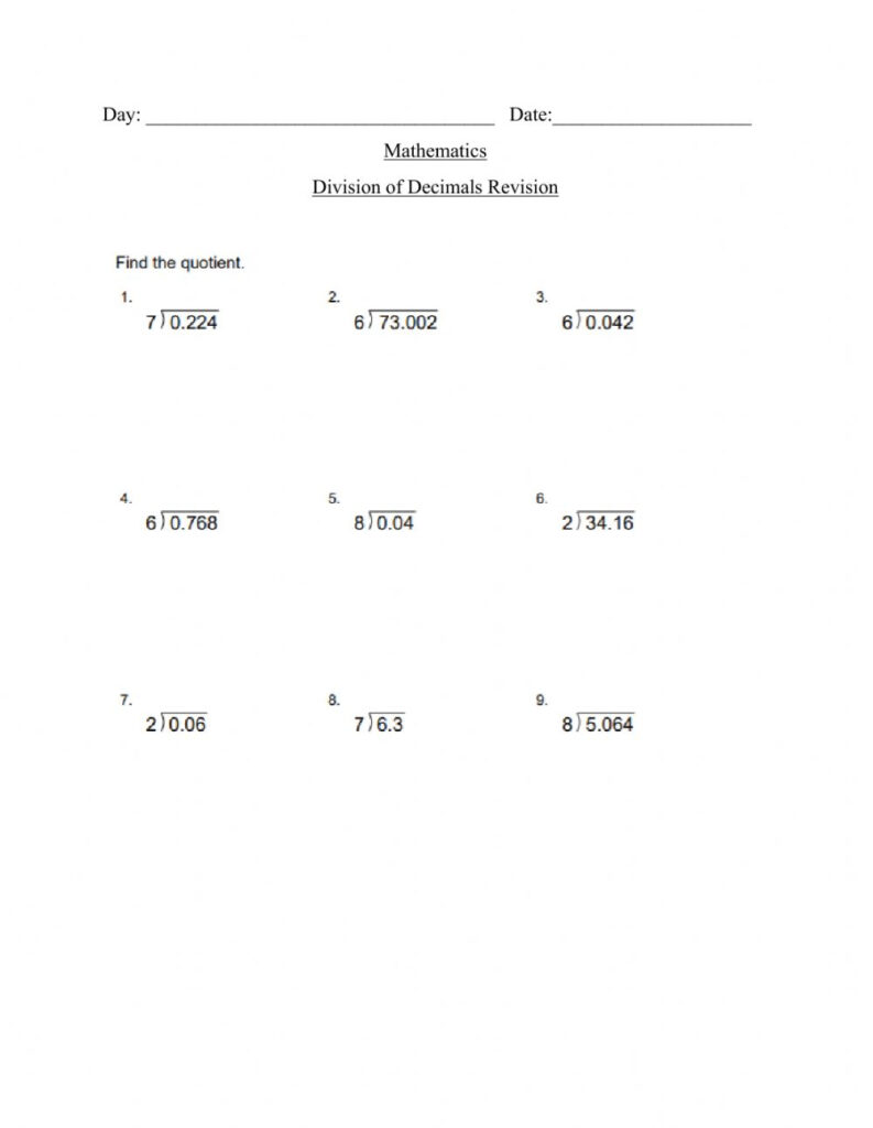 Dividing Decimals 5Th Grade Worksheet Mattie Haywood s English Worksheets