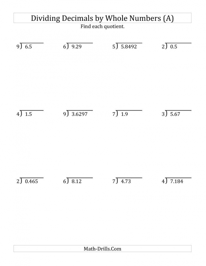 Dividing Decimals By Whole Numbers Worksheets 99Worksheets