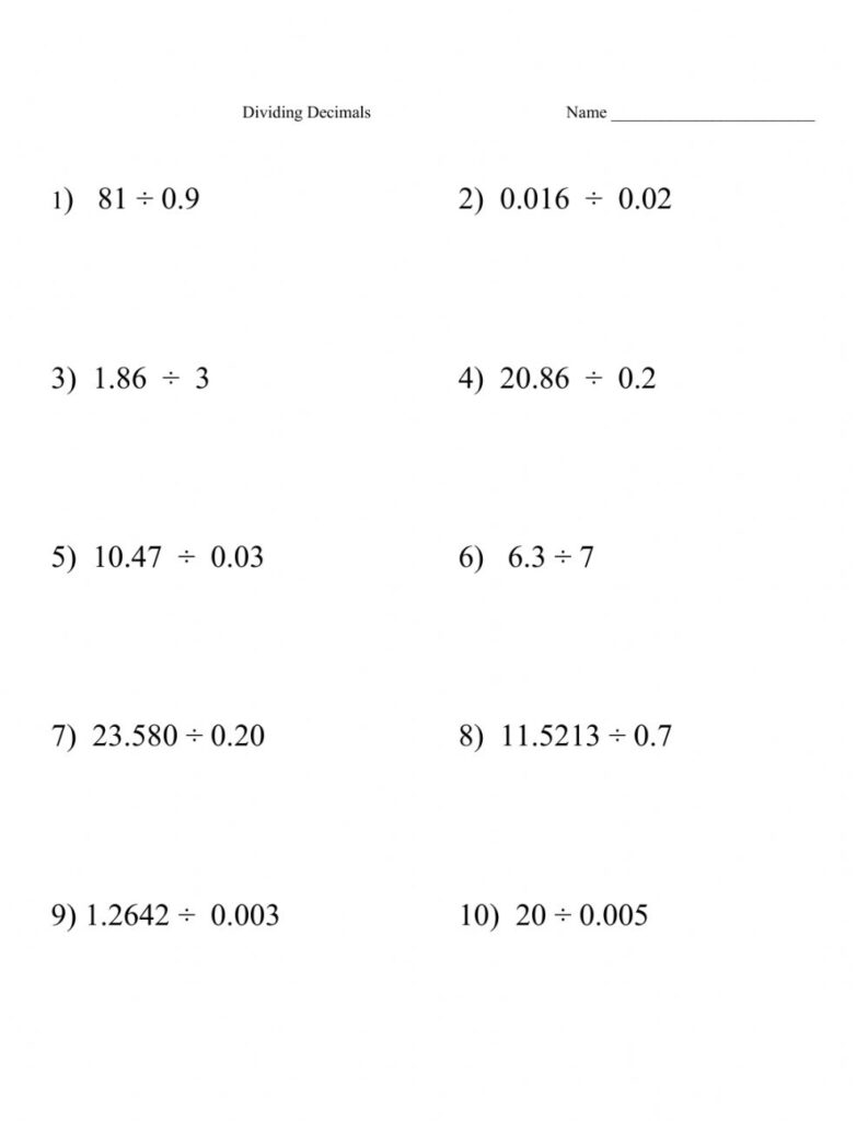 Dividing Decimals Worksheet 6Th Grade Canvas story