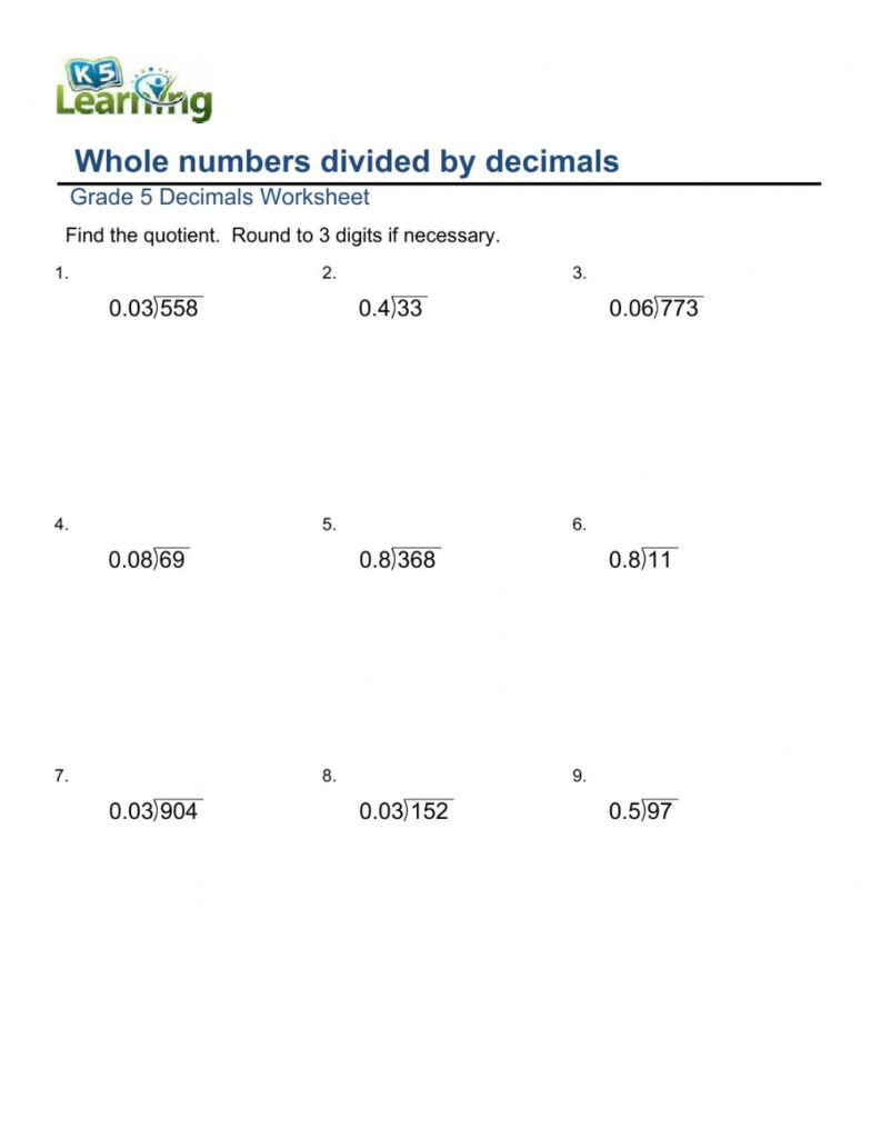 Dividing Decimals Worksheet Pdf