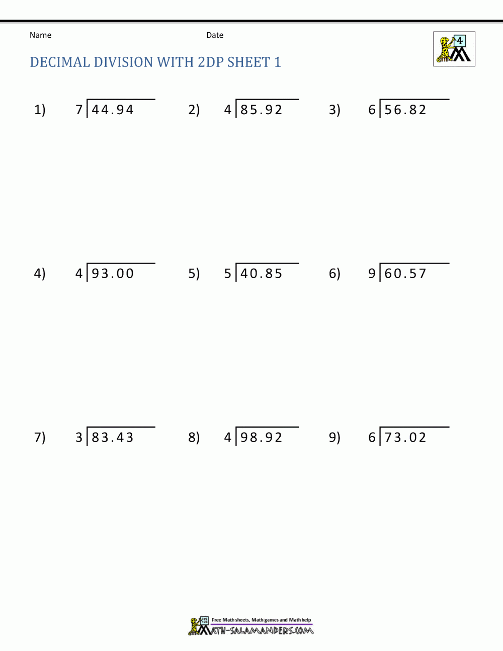 Dividing Decimals Worksheet Pdf