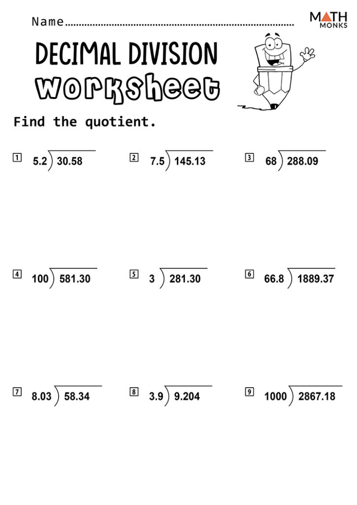 Dividing Decimals Worksheets Math Monks 6th Grade Math Worksheets