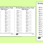 Dividing Multiples Of 10 By 1 Digit Numbers A5 Worksheet Worksheet