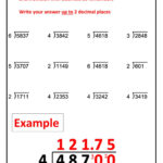 Dividing With Decimal Remainders Worksheet