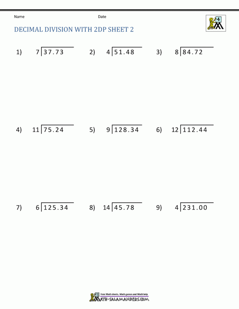 Division Of Decimal Numbers Worksheets