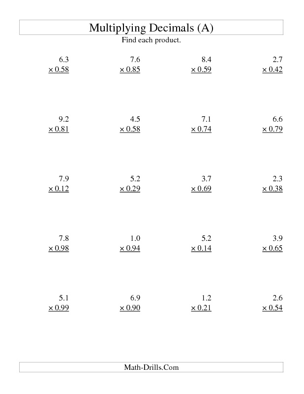 Dizzy Over Decimals Multiplying Decimals 1 Worksheet Education 