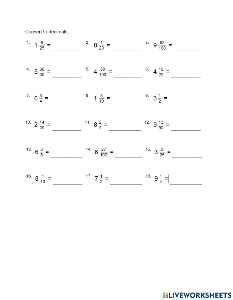 Ejercicio De Mixed Numbers And Decimals