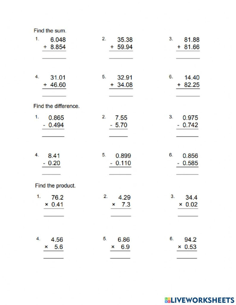 Ejercicio Interactivo De Operations With Decimals