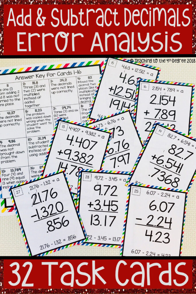 Error Analysis Add And Subtract Decimals Task Cards Decimals Task 