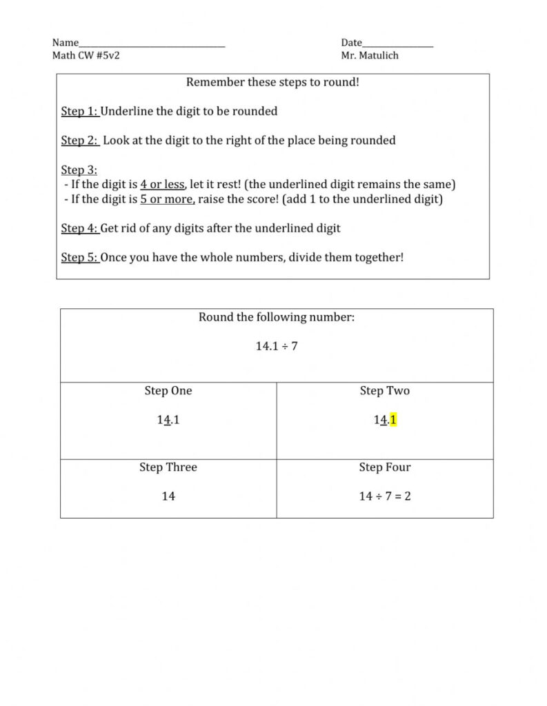 Estimating Decimal Quotients Worksheet