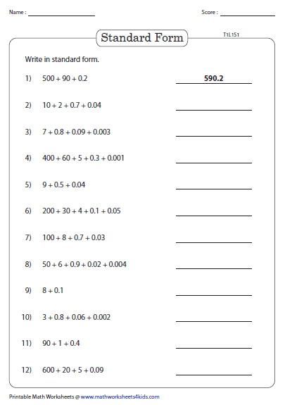 Expanded Form In Decimals Up To Thousandths Place Expanded Form 