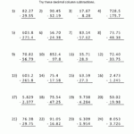 Fifth Grade Math Worksheets Addition To Decimals Learning Printable