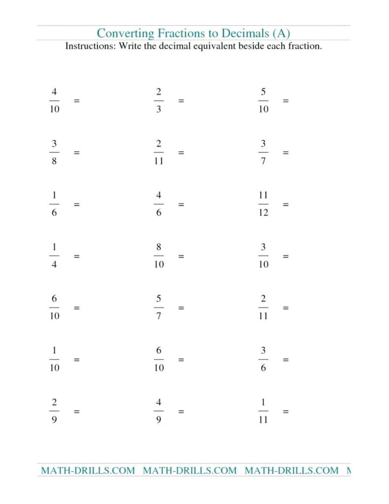 Fraction Decimal Percent Worksheet Db excel