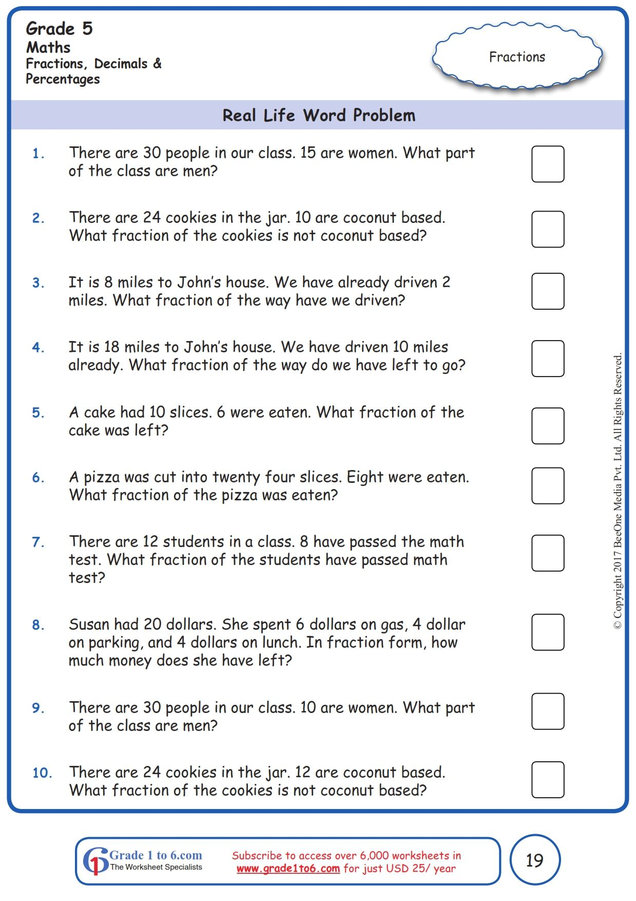 Fraction Word Problems For Grade 5 OWorksheet