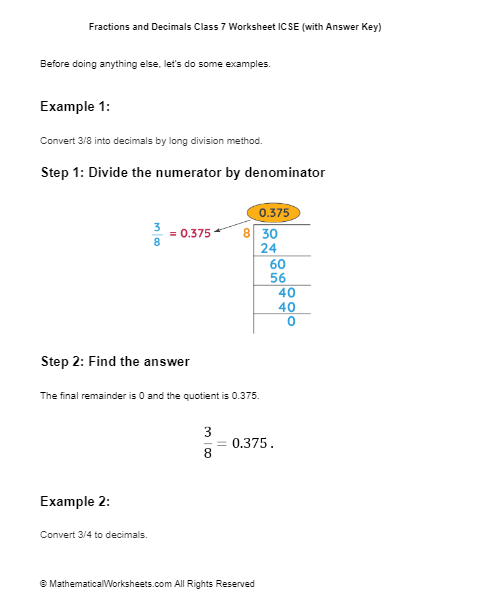 Fractions And Decimals Worksheets Grade 7 Pdf Mathematicalworksheets