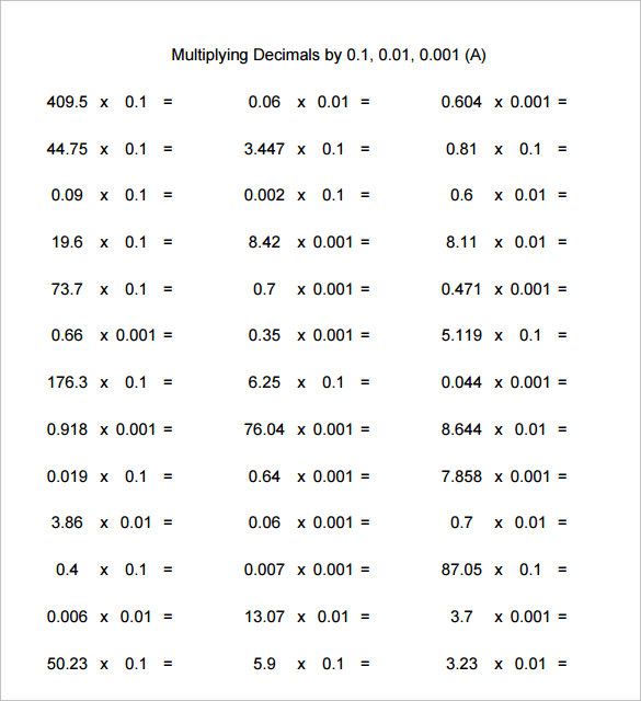 FREE 8 Sample Multiplying Decimals Vertical Worksheet Templates In PDF