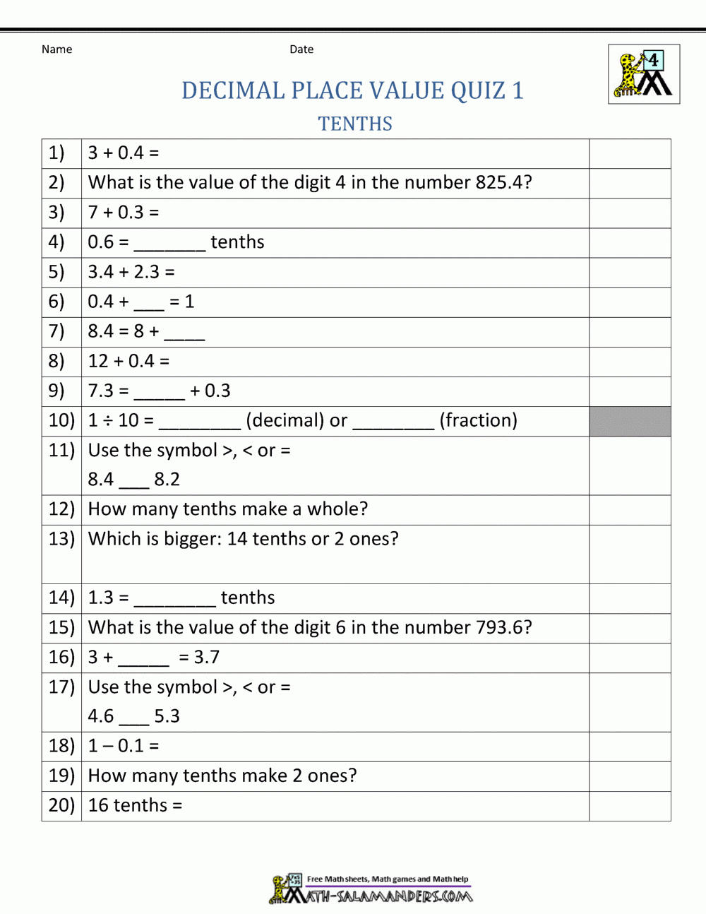 Free Decimal For Grade 3 25 Third Grade Math Games And Activities 