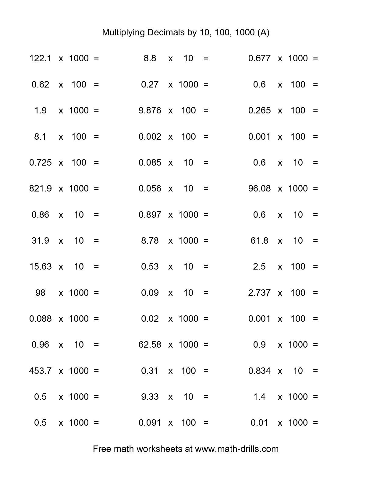 Free Decimal Worksheets