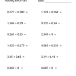 Free Printable Adding Decimals Worksheet For Sixth Grade