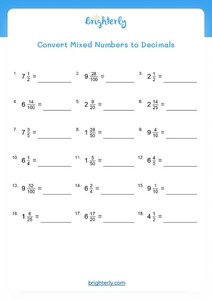 Free Printable Fractions To Decimals Worksheets PDF Brighterly