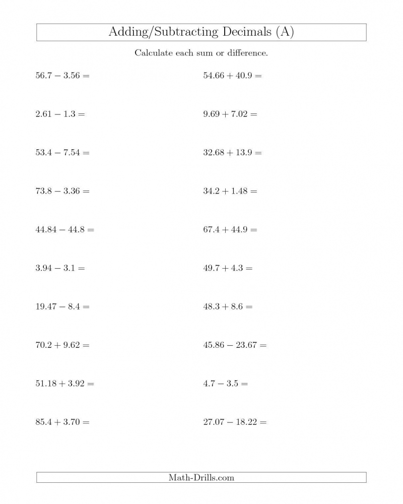 Free Printable Math Worksheet Adding Decimals 3rd Grade Math 