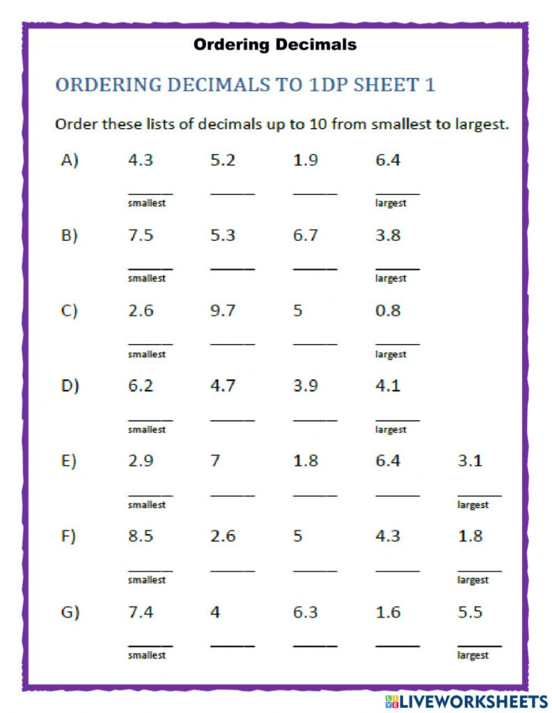 Fun Decimal Worksheets Activity Shelter Ordering Decimals Up To 3dp 