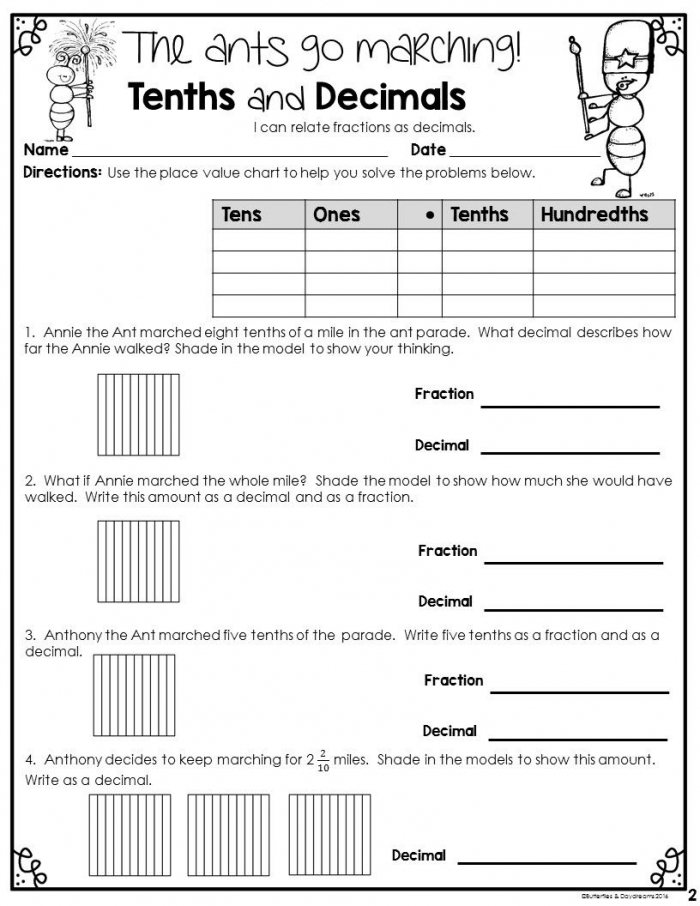 Grade 4 Math Worksheets Convert Decimals To Mixed Numbers K5 Learning 