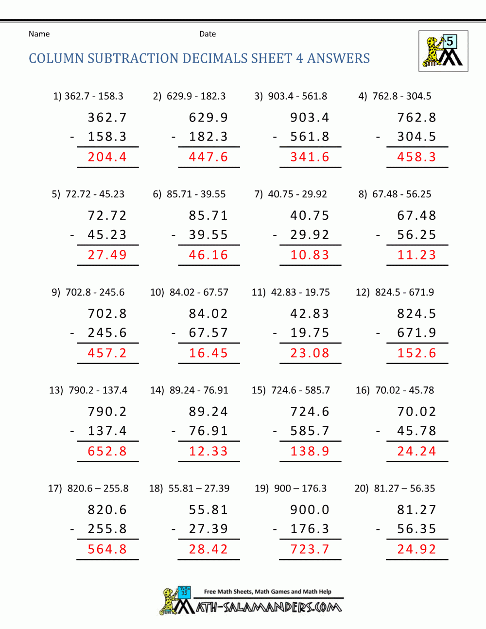 Grade 5 Math Worksheets Decimal Multiplication 1 2 Digits K5 Learning 