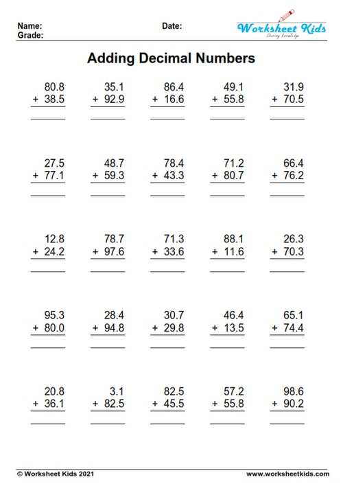 Grade 5 Math Worksheets Decimal Multiplication 1 2 Digits K5 Learning 