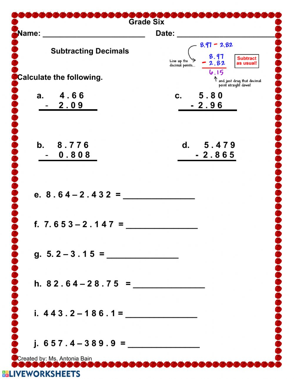 Grade 5 Math Worksheets Decimal Multiplication 1 2 Digits K5 Learning 