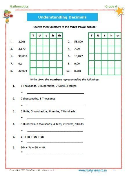 Grade 6 Maths Workbook 6 Decimal Fractions Understanding Decimals 