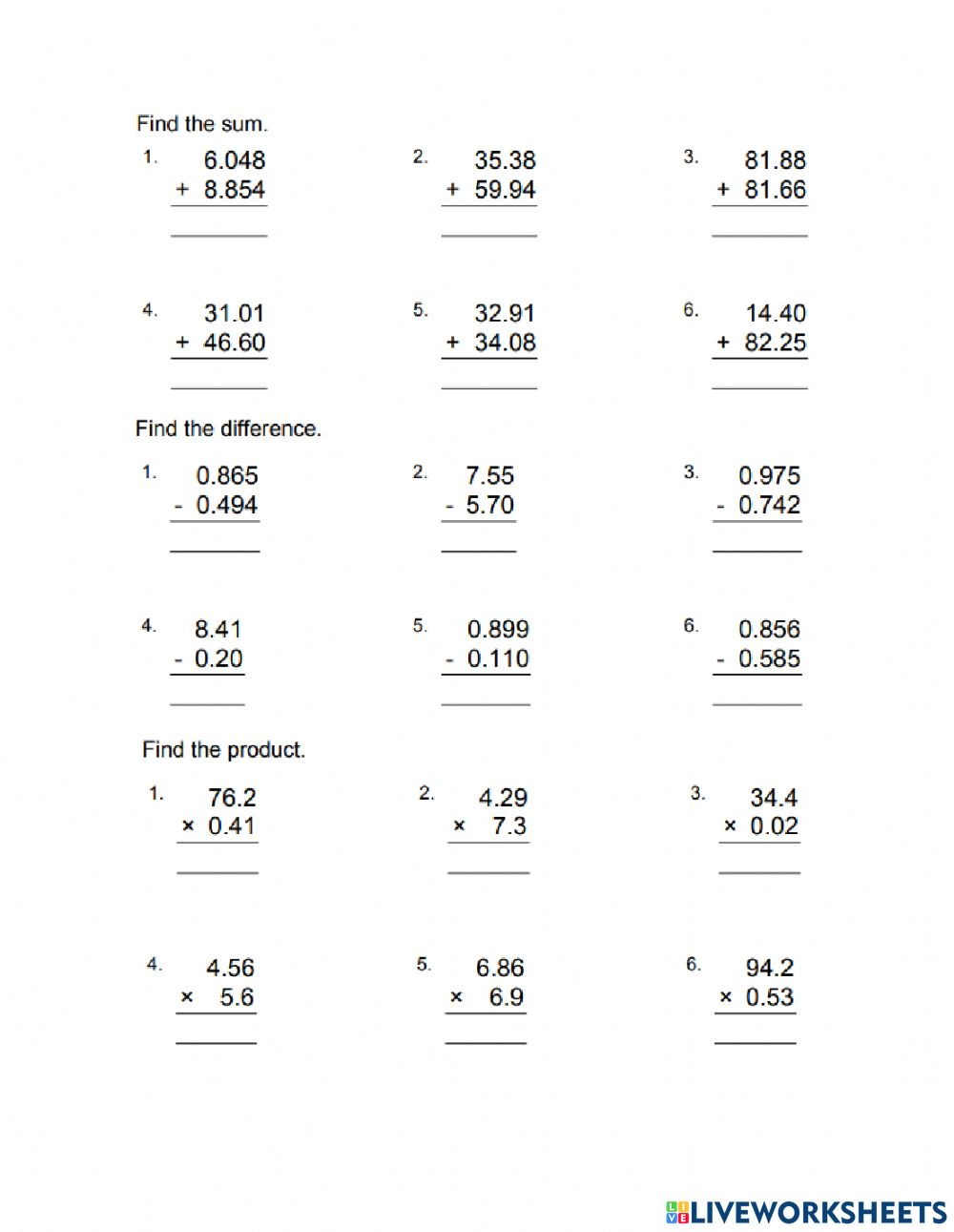 Grade 6 Multiplication Of Decimals Worksheets Free Printable K5 