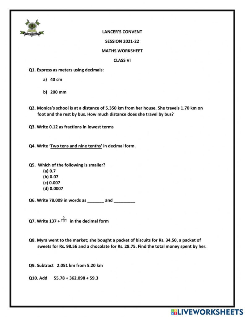 Grade 6 Worksheets Decimal By Decimal Multiplication 1 3 Digits K5 