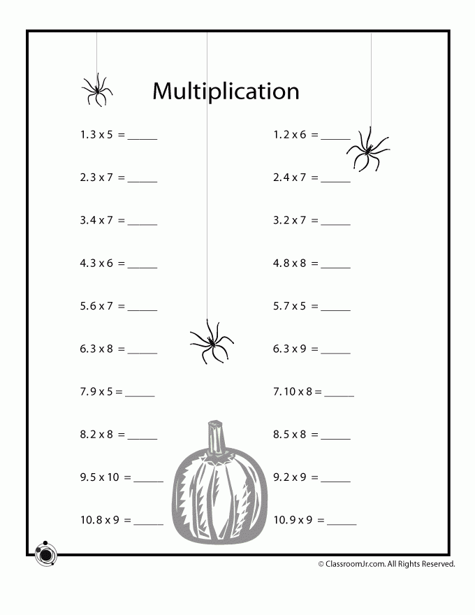 Halloween Math Worksheets Decimal Multiplication Woo Jr Kids