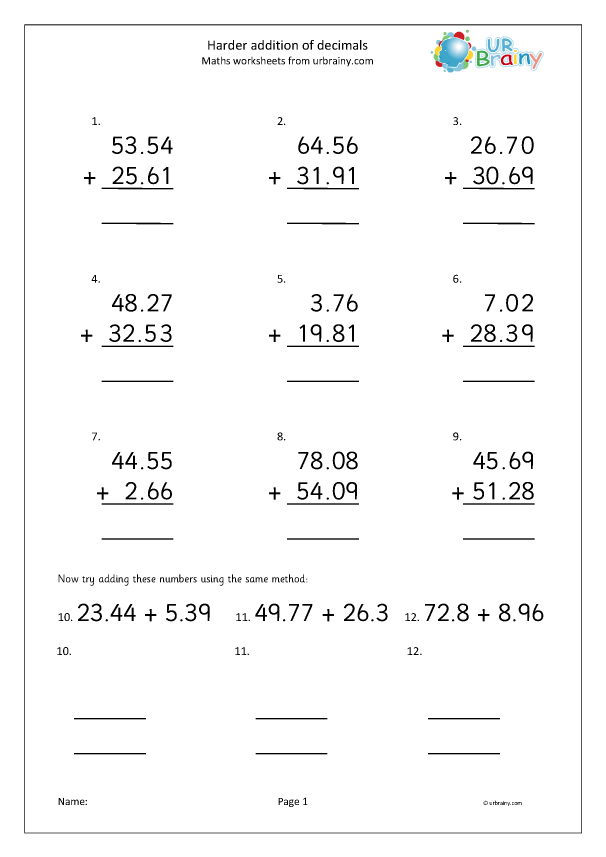 Harder Written Addition Of Decimals Addition In Year 5 age 9 10 By 