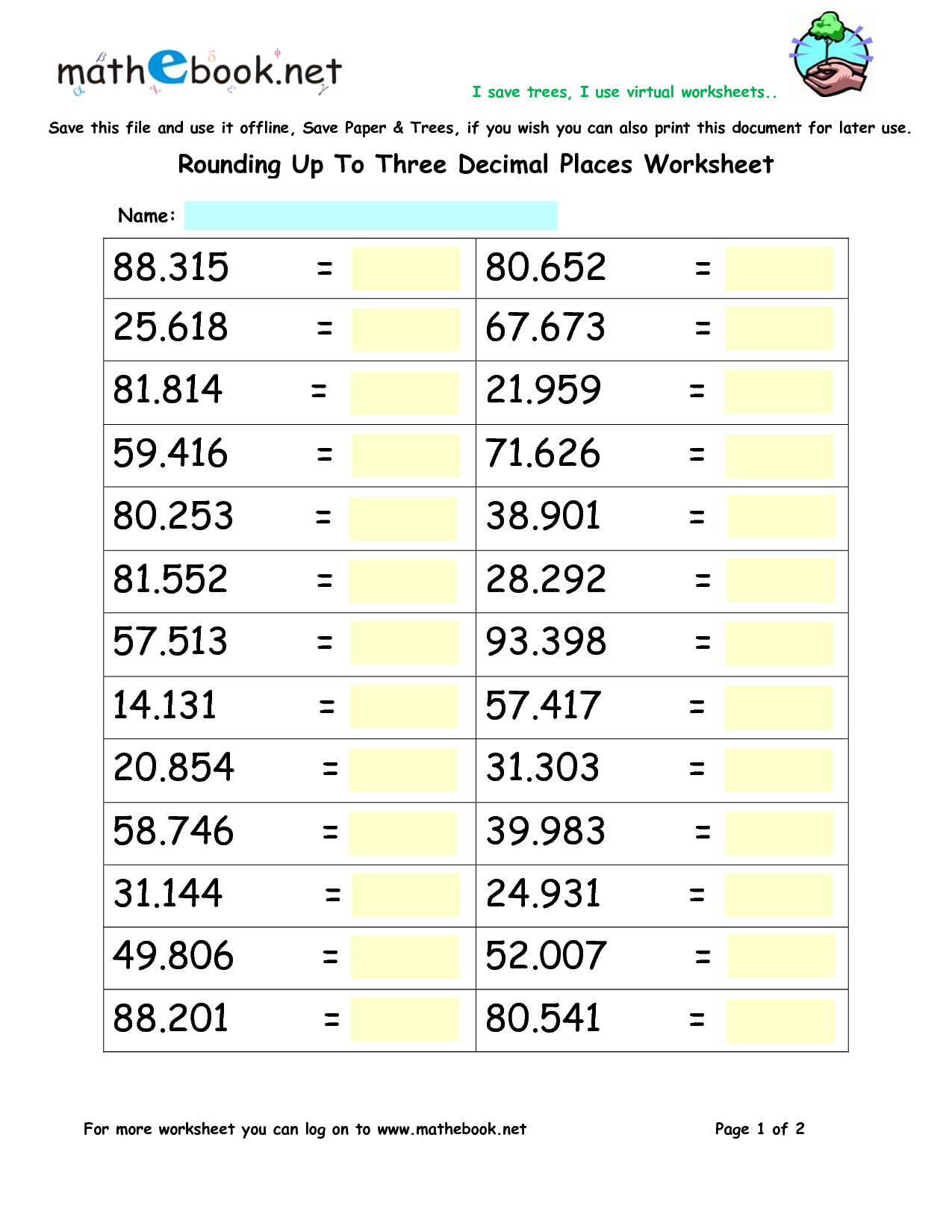 Math Worksheets Rounding Decimals 831198 Free Worksheets Samples