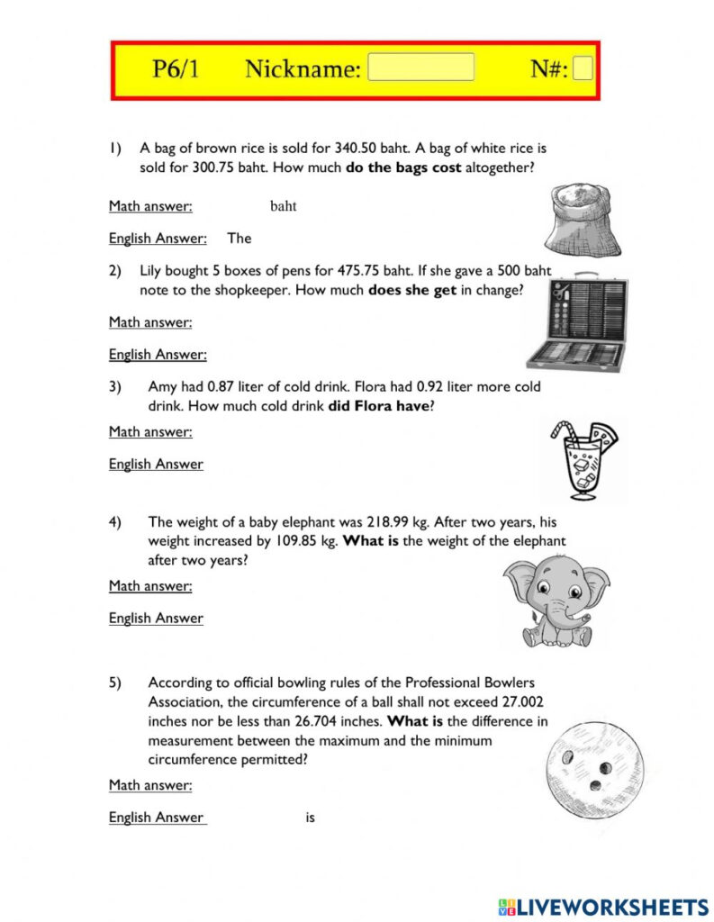 Mixed Decimals Word Problems For Grade 5 K5 Learning Decimal Word 