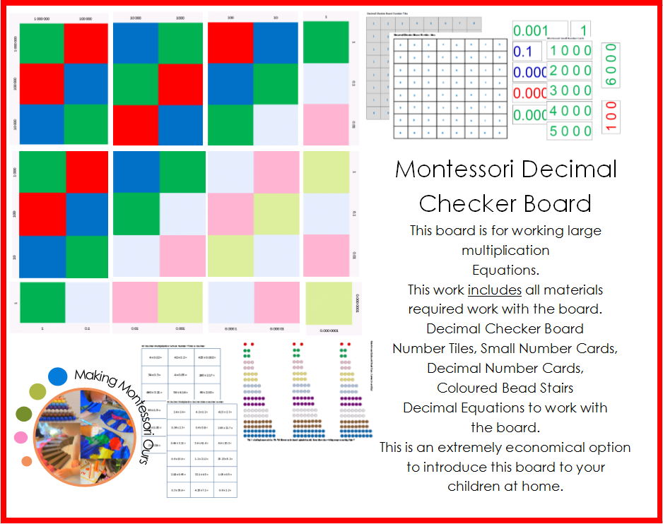 Montessori Decimal Checker Board Printable Package Making Montessori 